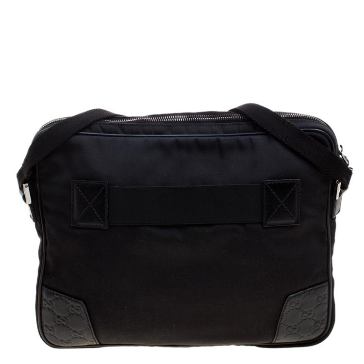 Pre Owned Gucci Black Nylon and Guccissima Leather Messenger Bag