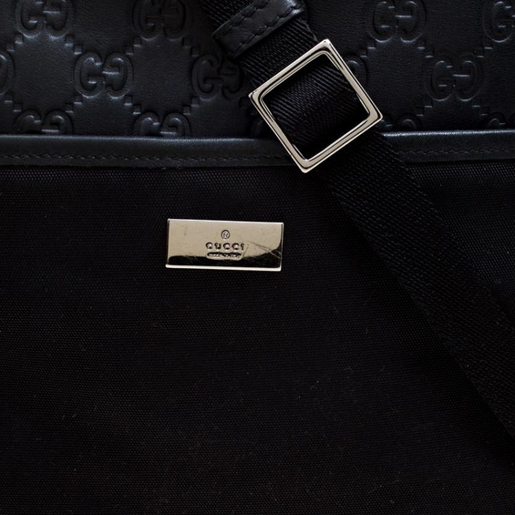 Pre Owned Gucci Black Nylon and Guccissima Leather Messenger Bag