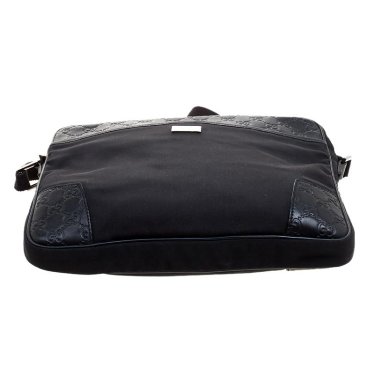 Pre Owned Gucci Black Nylon and Guccissima Leather Messenger Bag