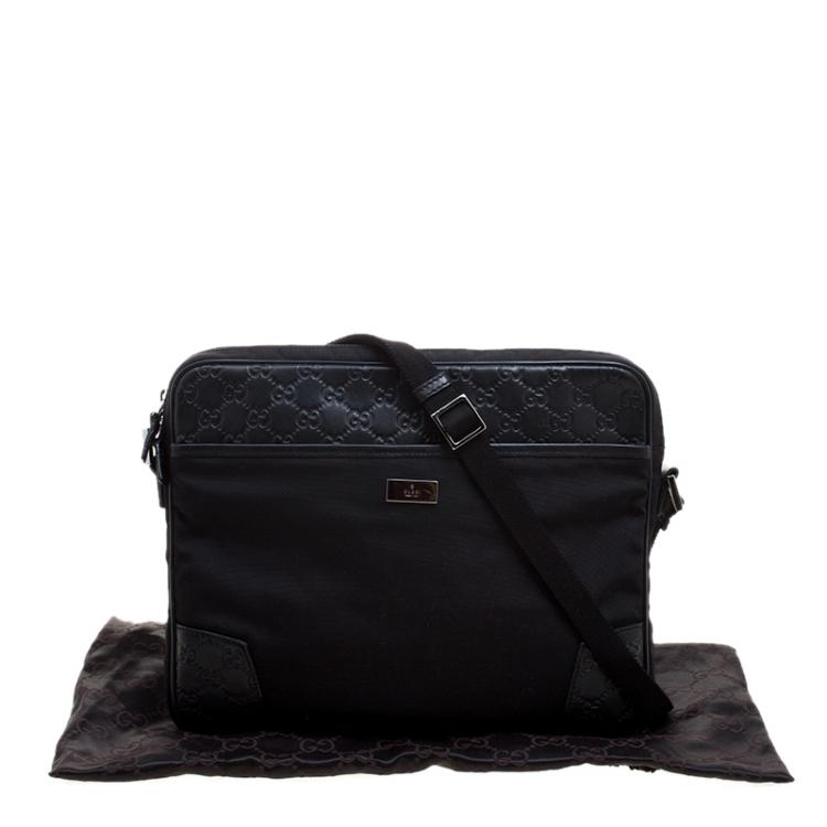 Pre Owned Gucci Black Nylon and Guccissima Leather Messenger Bag