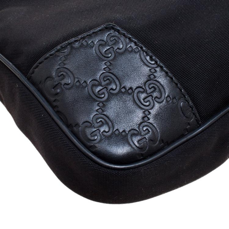 Pre Owned Gucci Black Nylon and Guccissima Leather Messenger Bag
