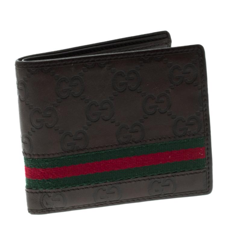 مملوكة مسبقًا Gucci Brown Guccissima Leather Web Bifold Wallet 