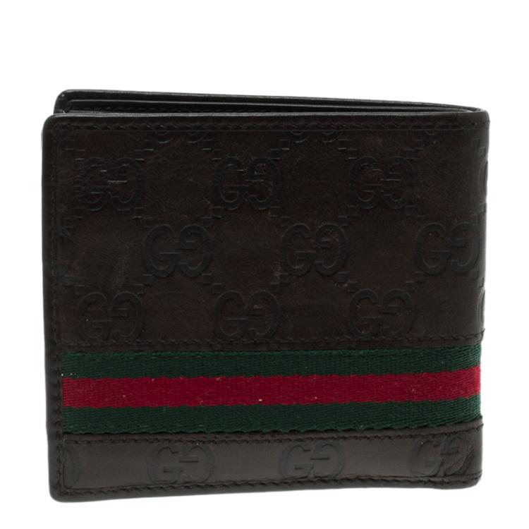 مملوكة مسبقًا Gucci Brown Guccissima Leather Web Bifold Wallet 