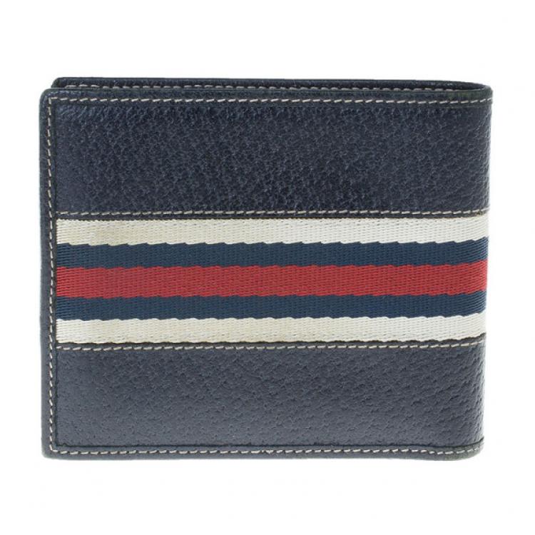 Pre Owned Gucci Signature Web Leather Men Bi-fold Wallet