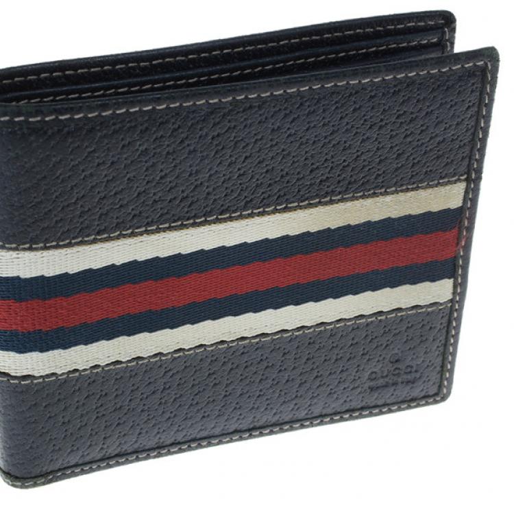 Pre Owned Gucci Signature Web Leather Men Bi-fold Wallet