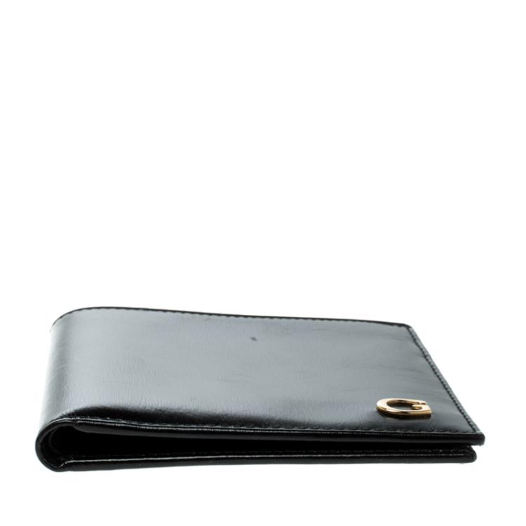 مملوكة مسبقًا Gucci Black Glossy Leather Logo Bifold Wallet