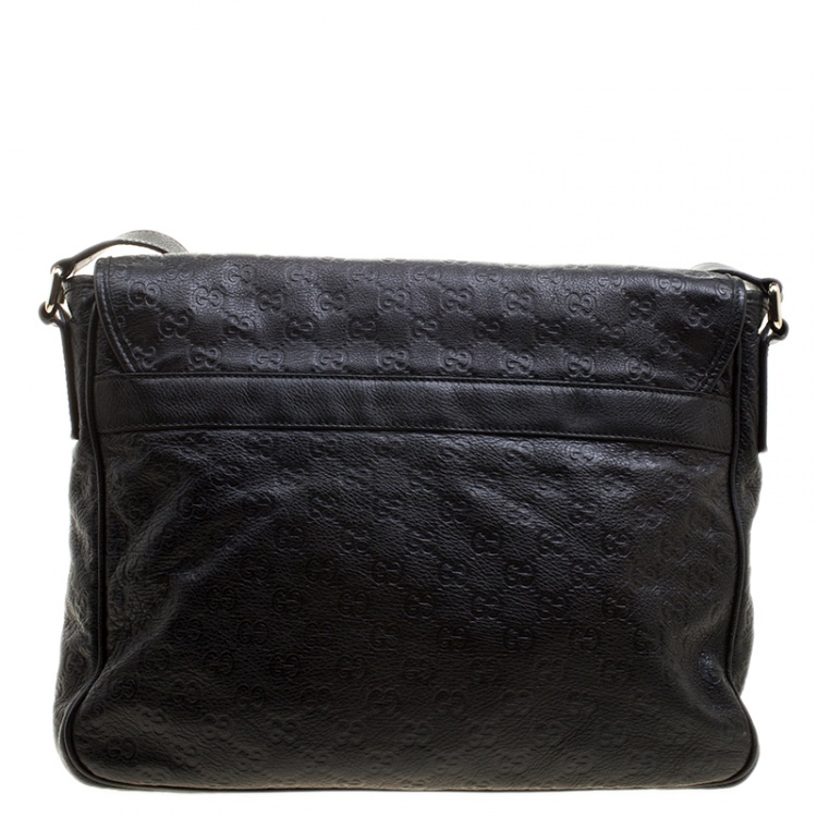 Pre Owned Gucci Black Guccissima Leather Messenger Bag