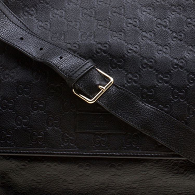 Pre Owned Gucci Black Guccissima Leather Messenger Bag