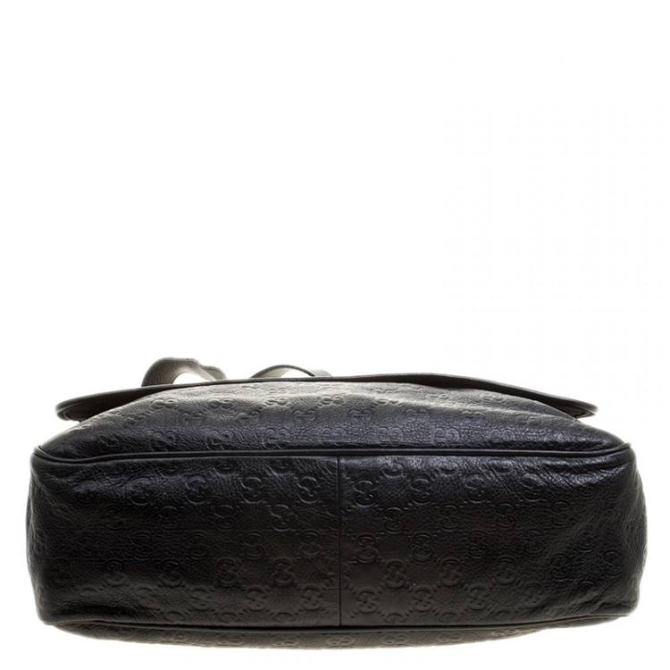 Pre Owned Gucci Black Guccissima Leather Messenger Bag