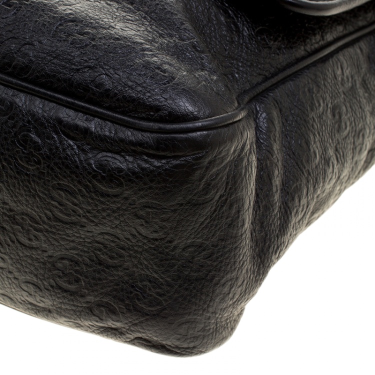 Pre Owned Gucci Black Guccissima Leather Messenger Bag
