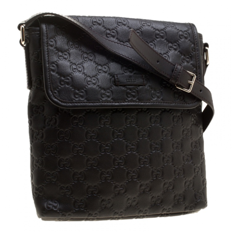 Pre Owned Gucci Black Guccissima Leather Messenger Bag