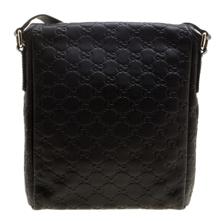 Pre Owned Gucci Black Guccissima Leather Messenger Bag