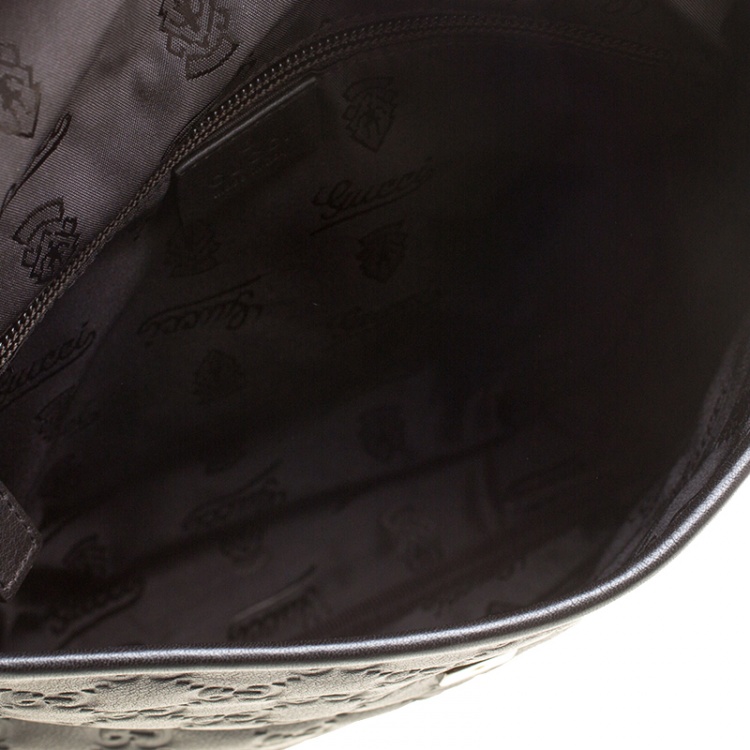 Pre Owned Gucci Black Guccissima Leather Messenger Bag