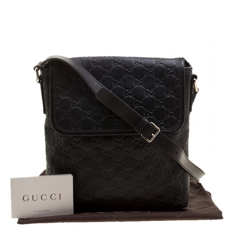 Pre Owned Gucci Black Guccissima Leather Messenger Bag