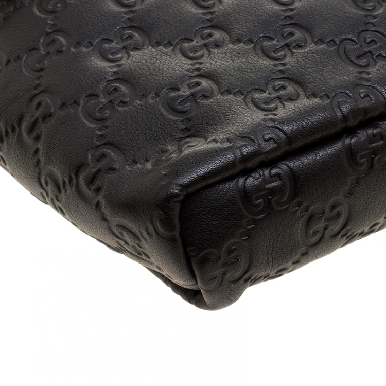 Pre Owned Gucci Black Guccissima Leather Messenger Bag