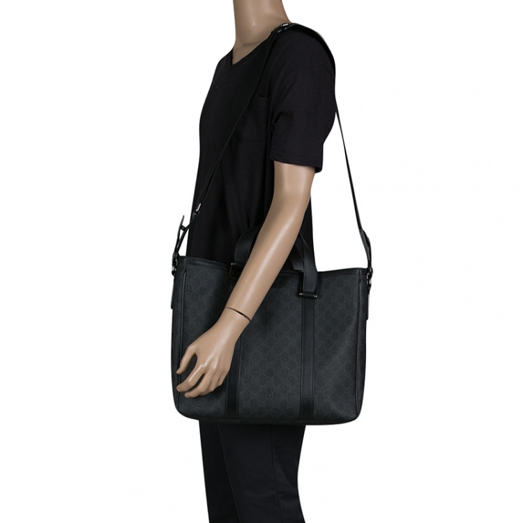 Pre Owned Gucci Grey/Black GG Supreme Canvas Tote