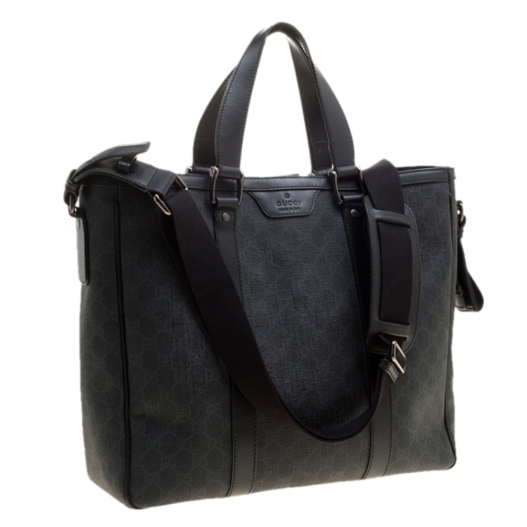 Pre Owned Gucci Grey/Black GG Supreme Canvas Tote