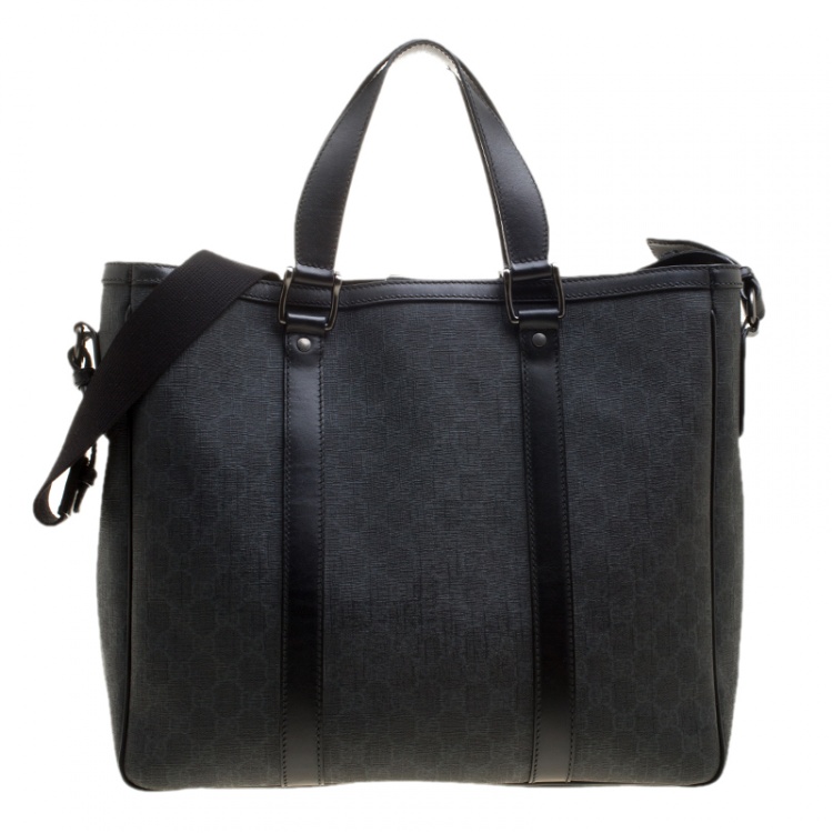 Pre Owned Gucci Grey/Black GG Supreme Canvas Tote