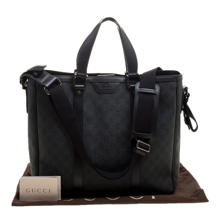 Pre Owned Gucci Grey/Black GG Supreme Canvas Tote