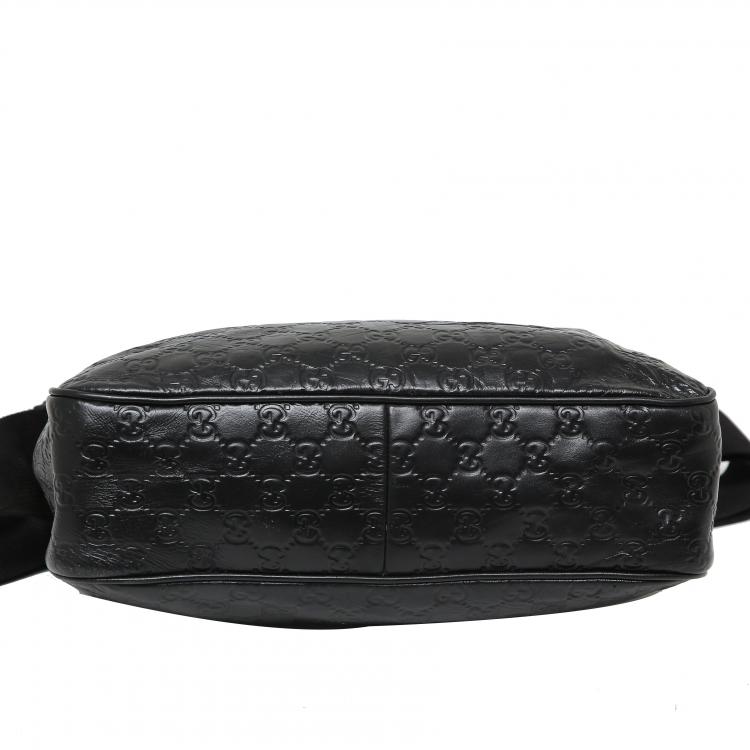 Pre Owned Gucci Black Guccissima Leather Messenger Bag
