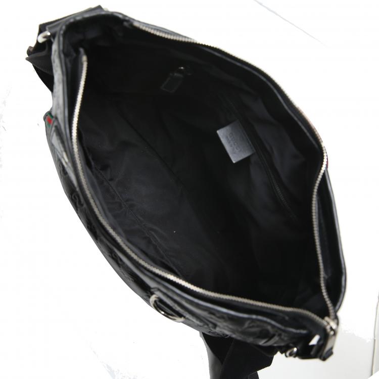 Pre Owned Gucci Black Guccissima Leather Messenger Bag