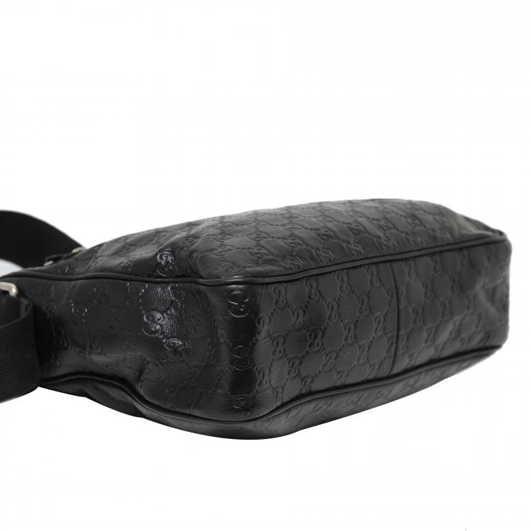 Pre Owned Gucci Black Guccissima Leather Messenger Bag