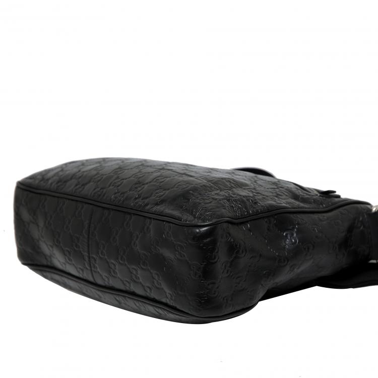 Pre Owned Gucci Black Guccissima Leather Messenger Bag