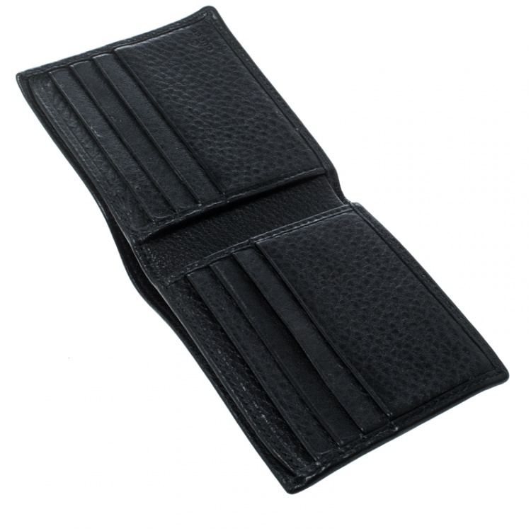 Pre Owned Gucci Black Leather Ace Web Interlocking GG Bifold Wallet
