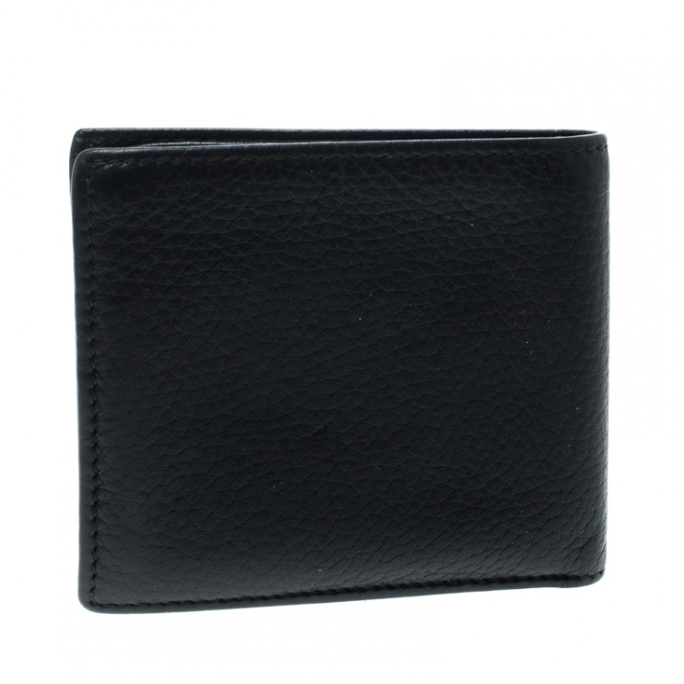 Pre Owned Gucci Black Leather Ace Web Interlocking GG Bifold Wallet