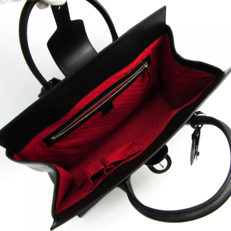 Pre Owned Gucci Black Leather Carry On Buckle Tote