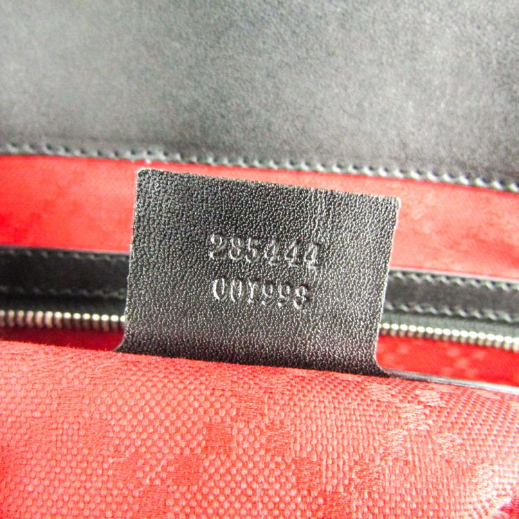 Pre Owned Gucci Black Leather Carry On Buckle Tote