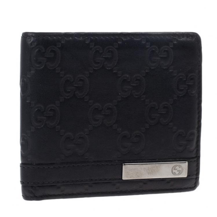 Pre Owned Gucci Black Leather Metal Bar Bi-Fold Wallet