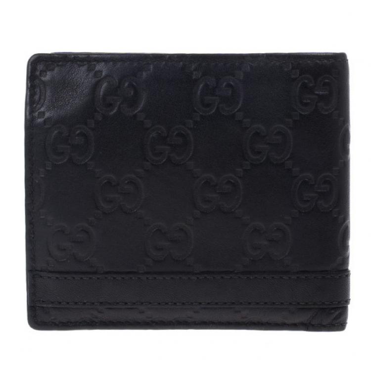 Pre Owned Gucci Black Leather Metal Bar Bi-Fold Wallet