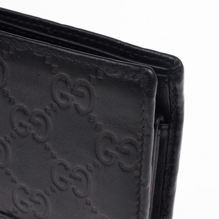 Pre Owned Gucci Black Leather Metal Bar Bi-Fold Wallet