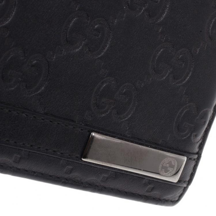 Pre Owned Gucci Black Leather Metal Bar Bi-Fold Wallet