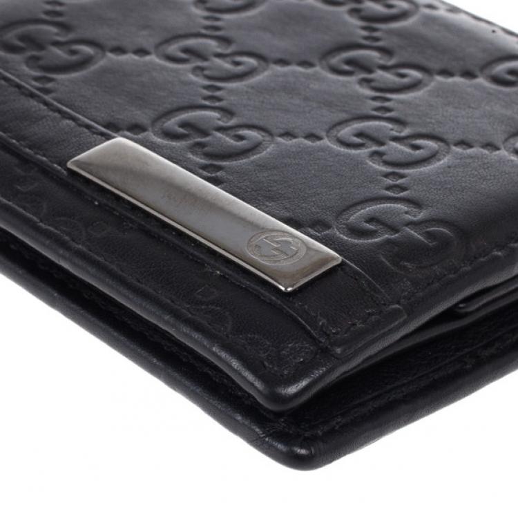 Pre Owned Gucci Black Leather Metal Bar Bi-Fold Wallet