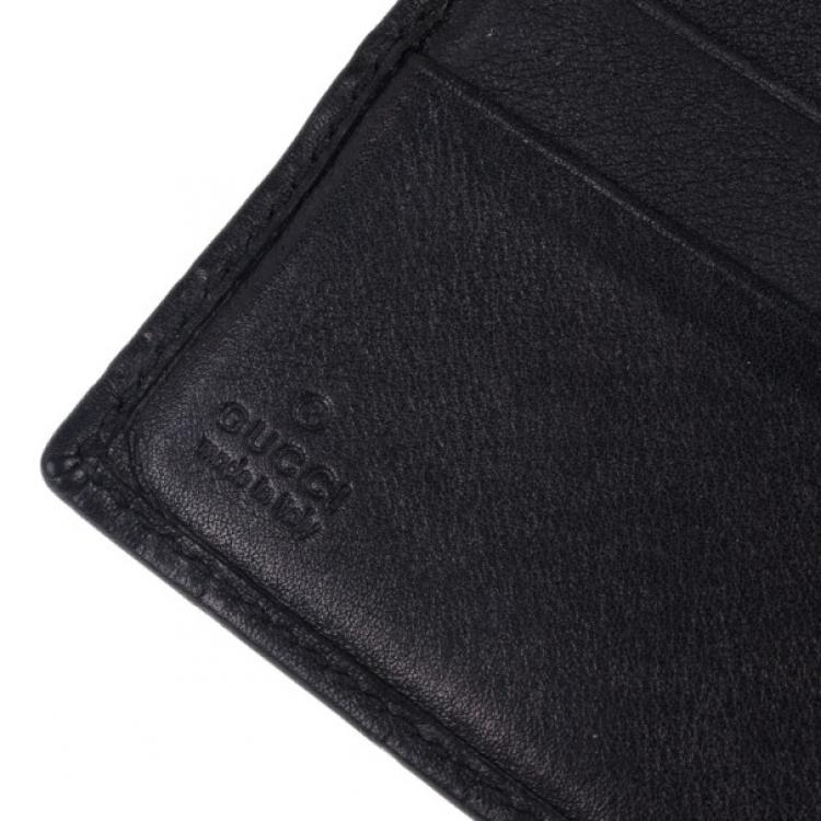 Pre Owned Gucci Black Leather Metal Bar Bi-Fold Wallet