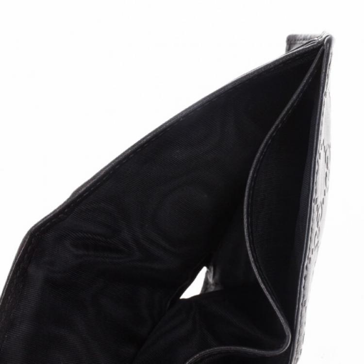 Pre Owned Gucci Black Leather Metal Bar Bi-Fold Wallet