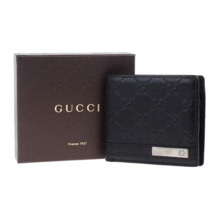Pre Owned Gucci Black Leather Metal Bar Bi-Fold Wallet