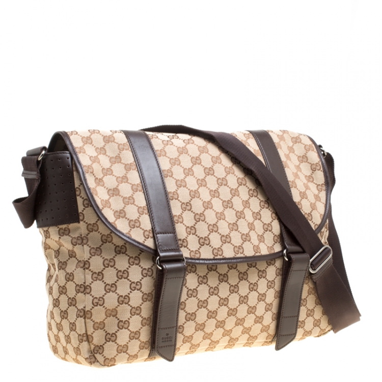 Pre Owned Gucci Beige/Ebony GG Canvas Large Messenger Bag
