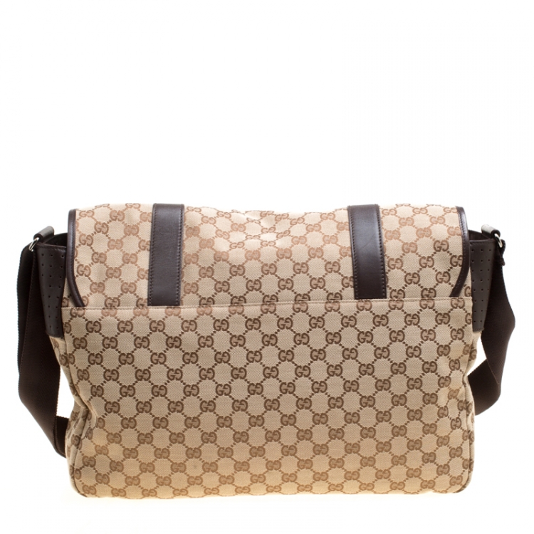 Pre Owned Gucci Beige/Ebony GG Canvas Large Messenger Bag