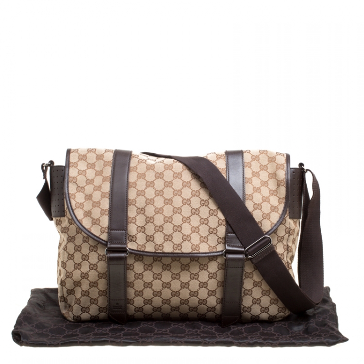 Pre Owned Gucci Beige/Ebony GG Canvas Large Messenger Bag