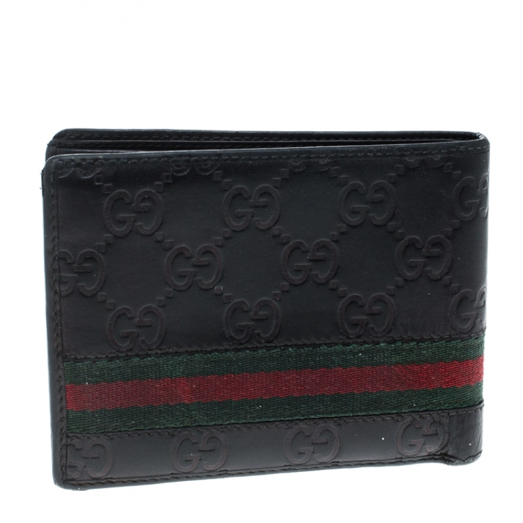 Pre Owned Gucci Black Guccissima Leather Web Bifold Wallet
