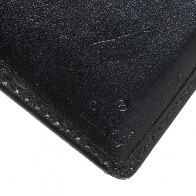 Pre Owned Gucci Black Guccissima Leather Web Bifold Wallet