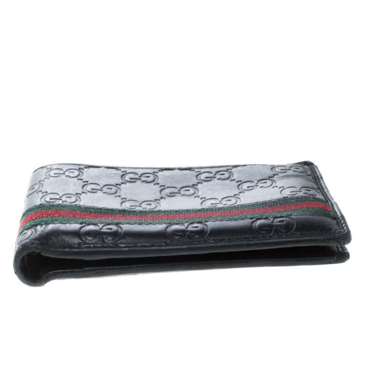 Pre Owned Gucci Black Guccissima Leather Web Bifold Wallet