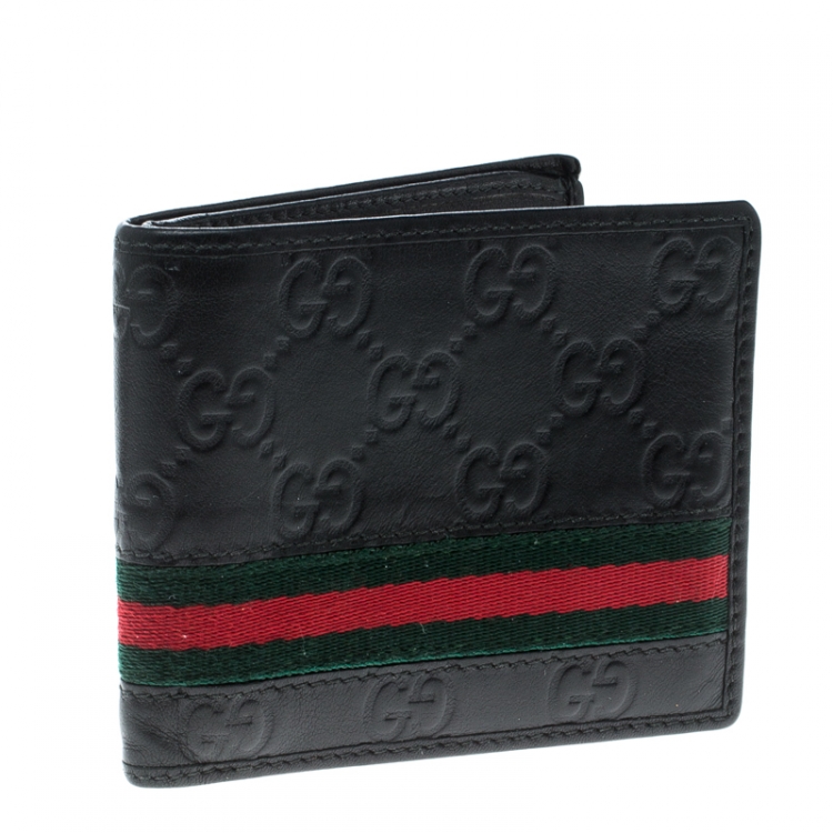 مملوكة مسبقًا Gucci Black Guccissima Leather Web Bifold Wallet