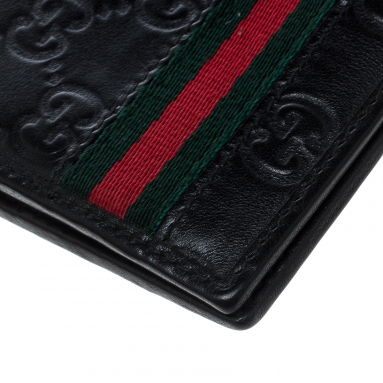 مملوكة مسبقًا Gucci Black Guccissima Leather Web Bifold Wallet