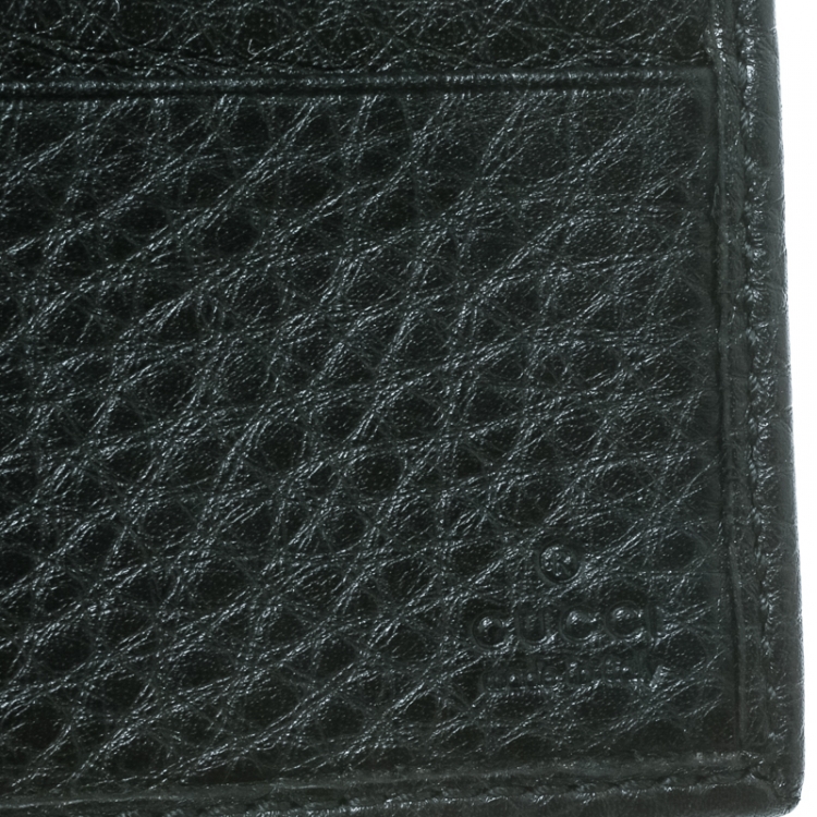 Pre Owned Gucci Black Leather Ace Web Interlocking GG Bifold Wallet