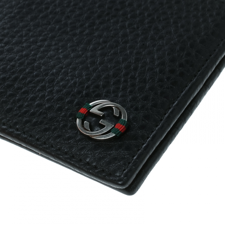 Pre Owned Gucci Black Leather Ace Web Interlocking GG Bifold Wallet