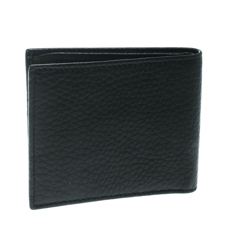 Pre Owned Gucci Black Leather Ace Web Interlocking GG Bifold Wallet